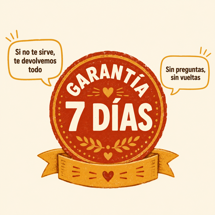 Te devolvemos el 100% del dinero sin preguntas: tenés 7 días para probarlo.